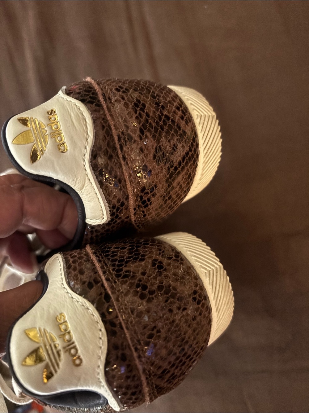 Adidas Japan Shoes Brown Snakeskin Sneakers with White Stripes. Womens 6 - Picture 3 of 5